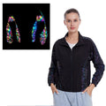 Autumn Winter Fall Women Ladies Fashion Stitching Patchwork Mushroom Pattern Reflective Loose Short Stand Collar Top Coat Jacket
