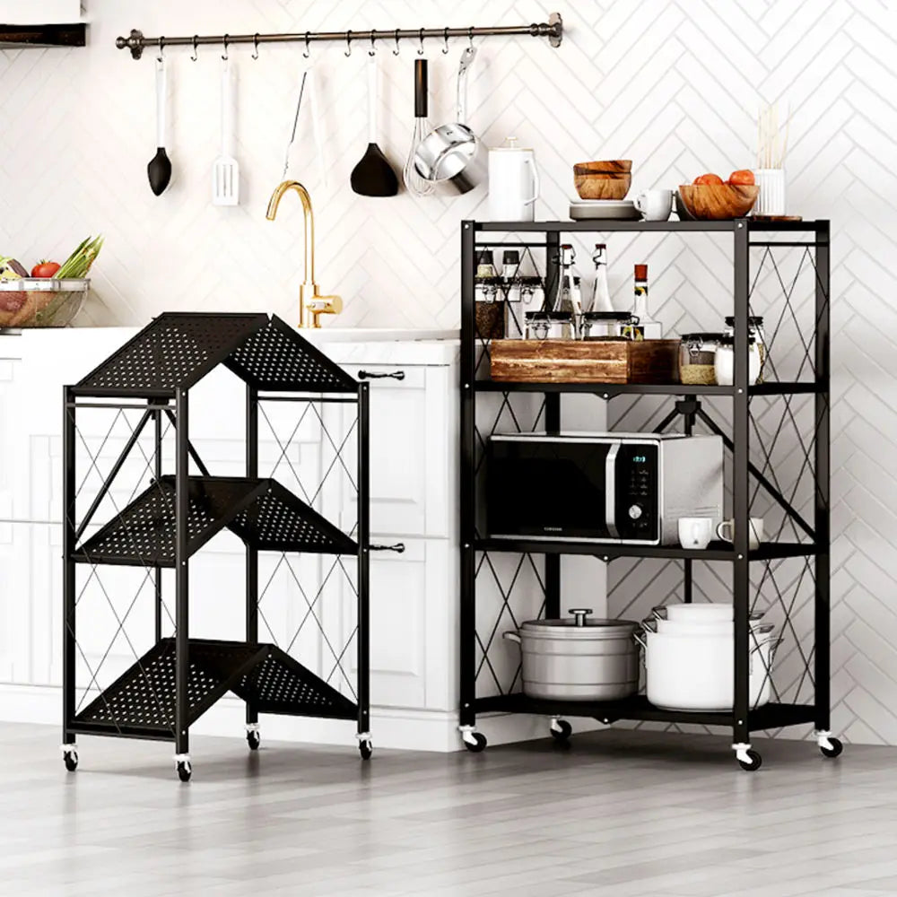 Multi-Layer Floor-Standing Home Metal Collapsible Stackable Kitchen Rack Carbon Steel Storage Foldable Display Rack