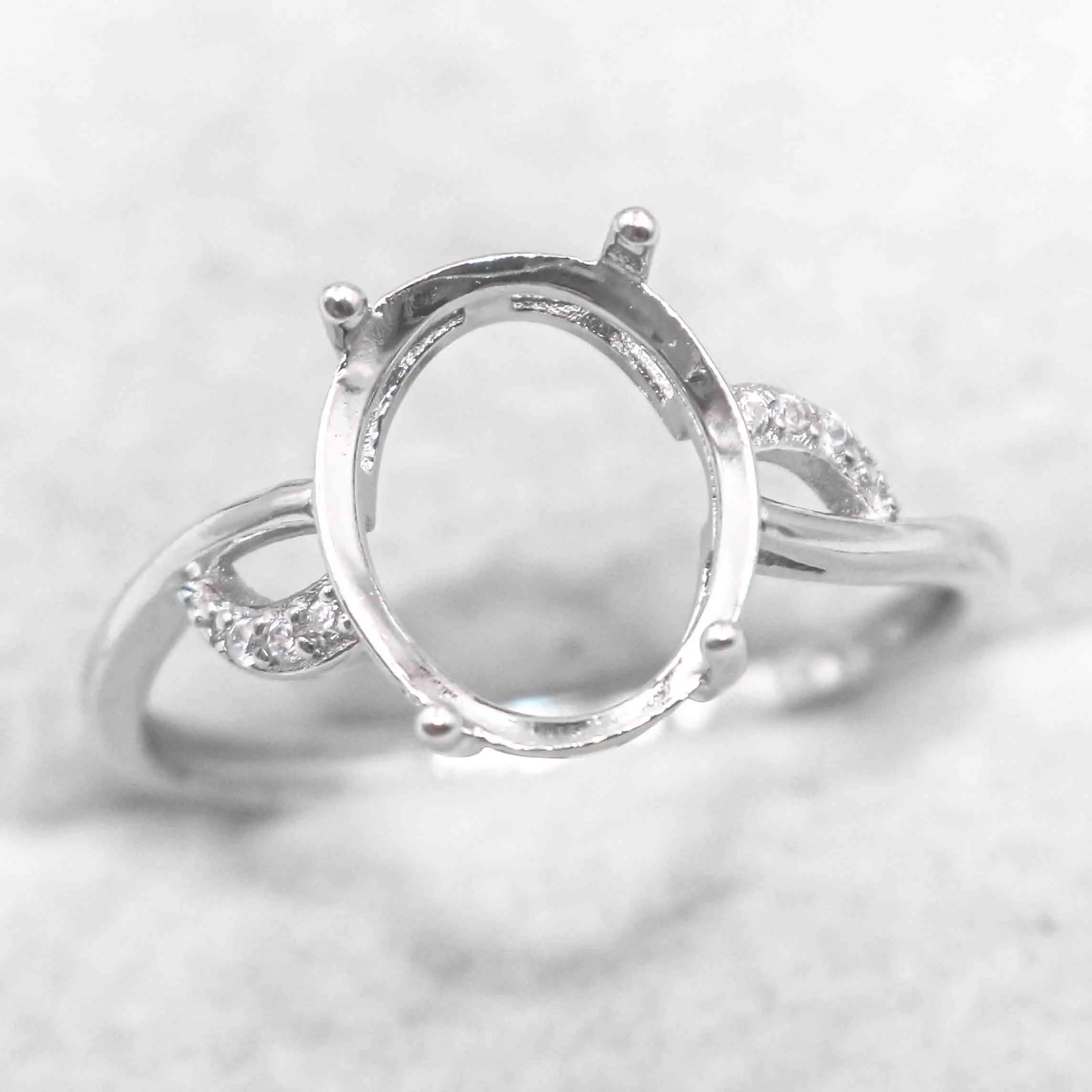 Sterling Silver 9*11mm Semi Mount Ring Empty Frame Blank Support Setting S925 Base Holder Without Center Stone for DIY Inlay
