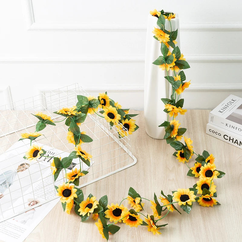 Simulation Sun Flower Rattan Wholesale Loft Homestay Decoration Flower Rattan Sunflower Vine Garden Silk Cloth Rattan