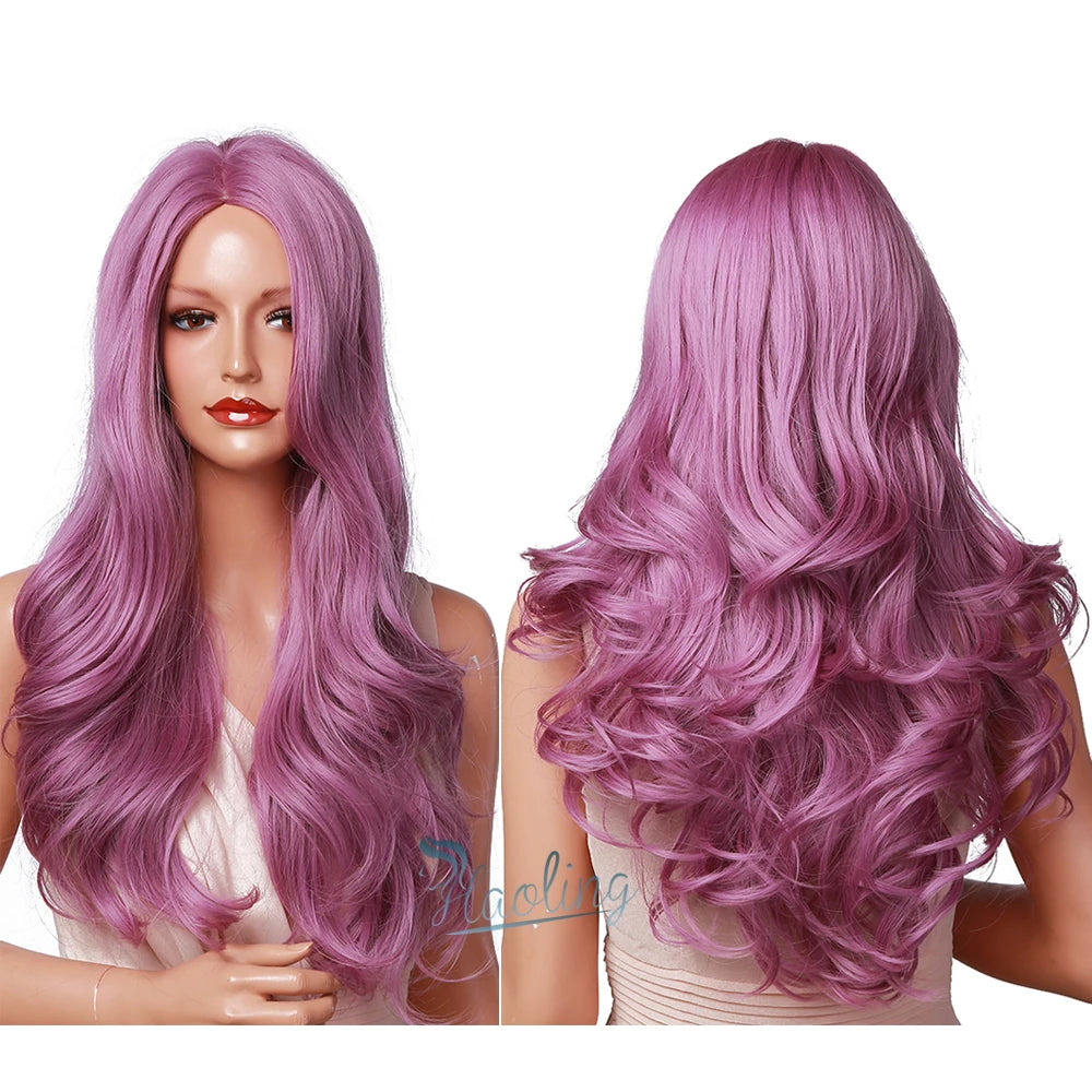 HAOLING OEM/ODM synthetic wigs wholesale prices Body Wave Purple Synthetic Wigs for Women
