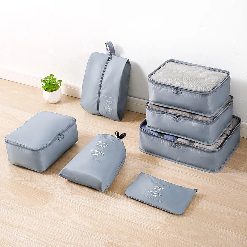Lightweight Travel Compression Packing Cubes 7-Pouch Set Fabric Organizer Bags for Clothing Shoes Luggage Mesh Traveling Bag