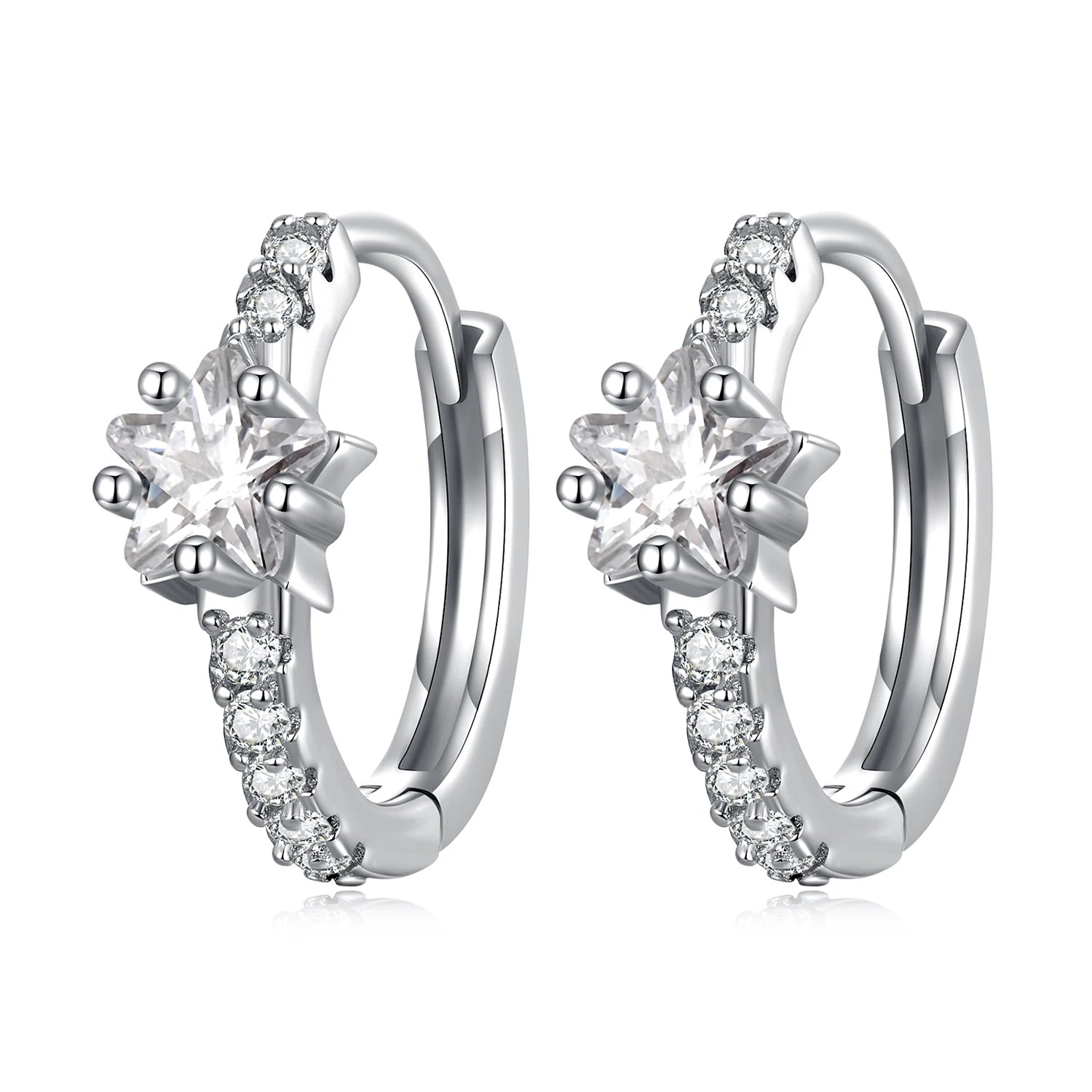 925 Sterling Silver Zircon Shiny CZ Star Hoop Earrings Fine Jewelry for Women Fashion Exquisite Ear Buckles BSE676