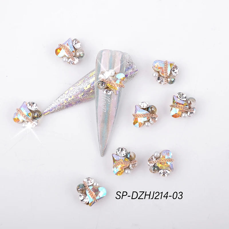 Wholesale Metal Nail Charms Art with Chain Alloy Crystal Rhinestone Nail Decoration