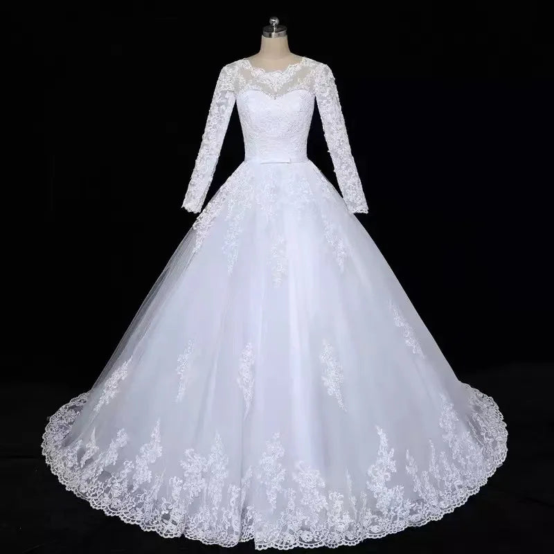 AL1095 2025 New Summer Bridal Wedding Dress Plus Size Slim Long Sleeve White Ball Gown with Lace Vestido De Noiva