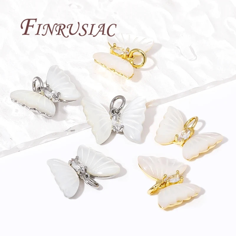 18K Gold Plated DIY Jewelry Findings Inlaid Crystal Butterfly Pendants Earrings Zircon Main for Necklace Making Accessories