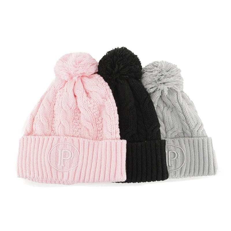 Manufacturer Custom Design Plain 3D Embroidery Logo Knitted Cap Winter Beanie Hat With Pom Pom