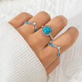 Temperament Butterfly Geometric Micro-paved Diamond Ring Set for Women Simple mix and match turquoise Set Ring