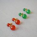 925 Sterling Silver Needle Natural Red/Green Agate Balls Drop Earrings