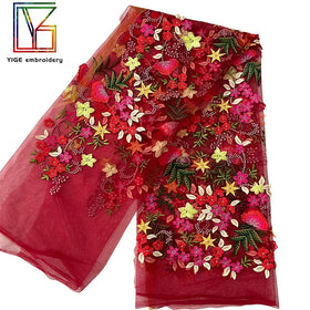 Luxury Women Flower Embroidery Tulle Lace African Bridal Dress Mesh Fabric Dress 3D Lace Fabric