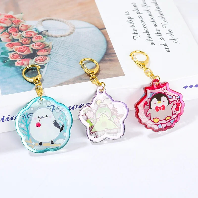 Customized Keychain with Glitter Epoxy Hologram UV Printed Plastic Anime and Cartoon Style Acrylic Material
