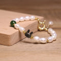 High Quality OT Buckle Fashion Bracelets Cute Real Pearls with Rabbit Charm Trendy and Lucky Charm Bracelet for Gift