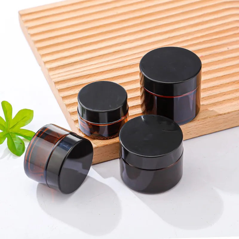 Wholesale 20g 30g 50g  Amber Glass Jar Cosmetics Empty Body Face Cream Glass Jar with Black Lid