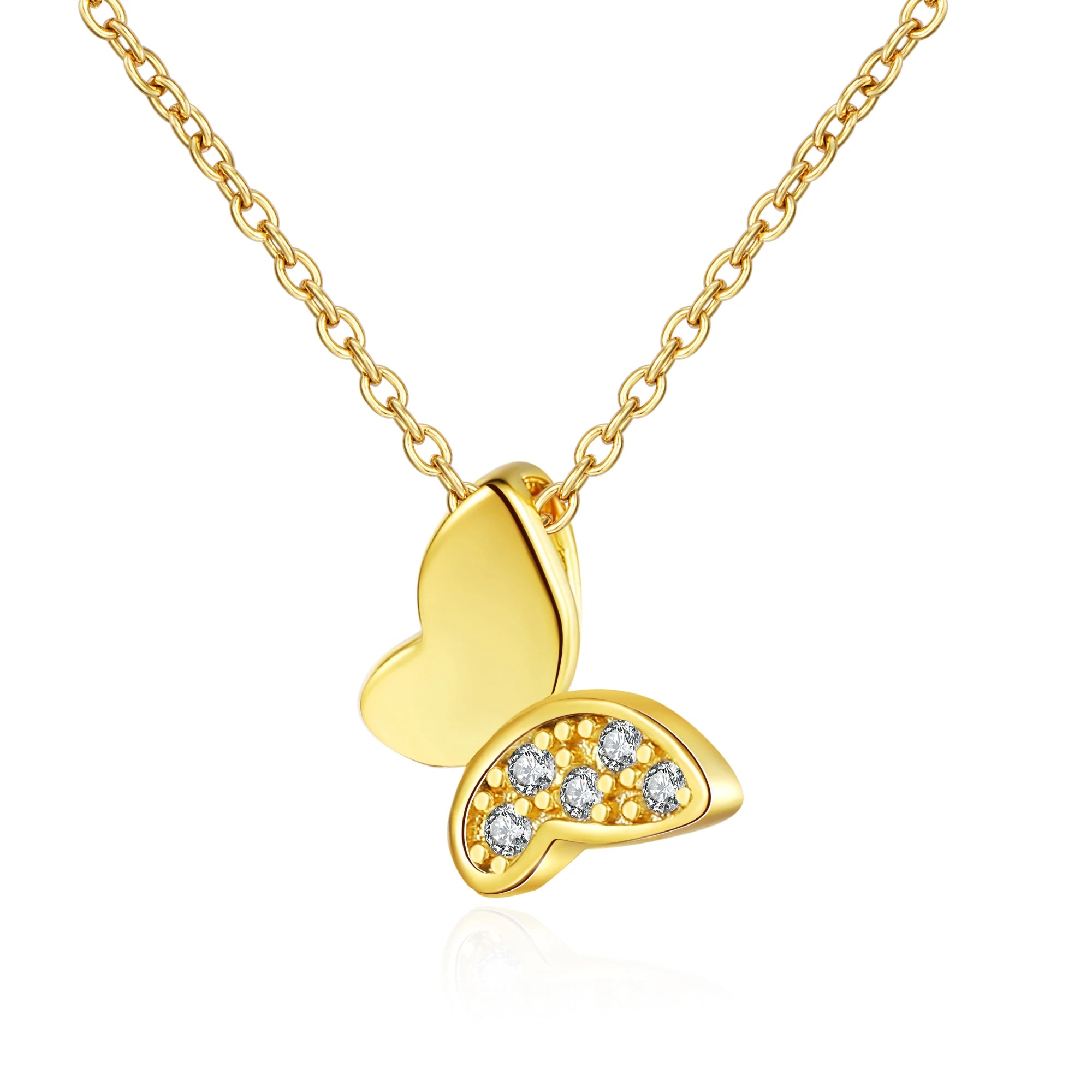 925 Sterling Silver Gold Plated  Delicate Gifts Charms Necklace for Women Crystal Butterfly Necklace