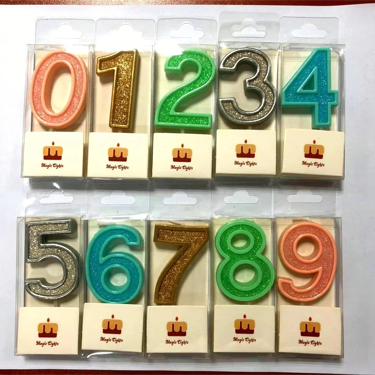 Customized Design Wholesale Non-Scented Handmade 0-9 Party Glitter Numbers Cake Birthday Candles for Easter & New Year