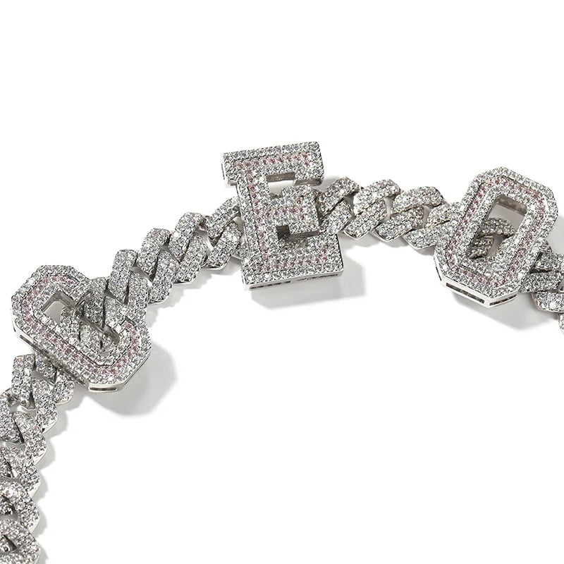 Iced Out Mens Hip Hop Jewelry Platinum/18K Gold Plated Lab Diamond Letter Custom Pink Zircon Intials Name Cuban Chain Necklaces