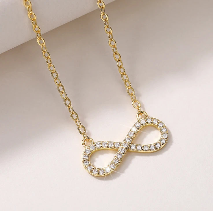 Huitan 18K Plating Fashionable Infinity Shape Simply Necklaces Cubic Zirconia Micro Insert Trend Women Pendant Necklace
