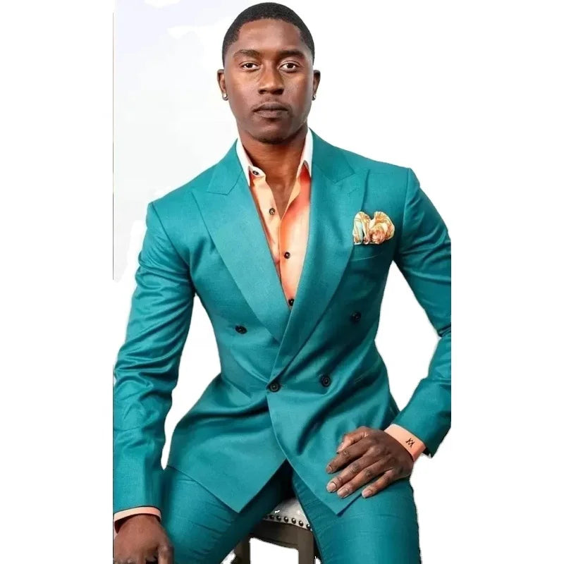 Wedding Tuxedos Fashion Mens Pants Suits Classic Fit Groom Prom Party Blazer Overcoat Jacket Pants Men's Double Breasted Suits