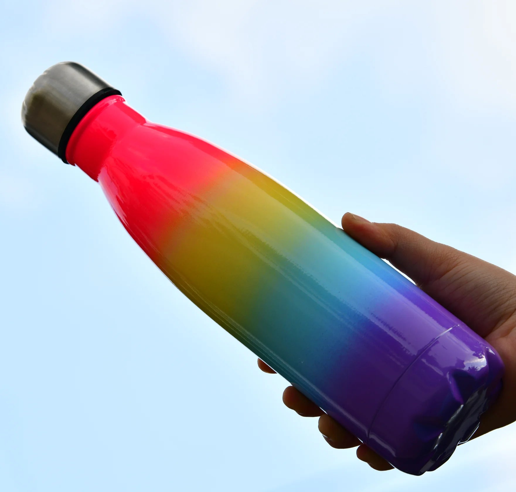 Gradient Rainbow 500ml Double-Wall Stainless Steel Vacuum Insulated Sports Water Bottle 6-12 Hours Thermal Insulation Tumbler