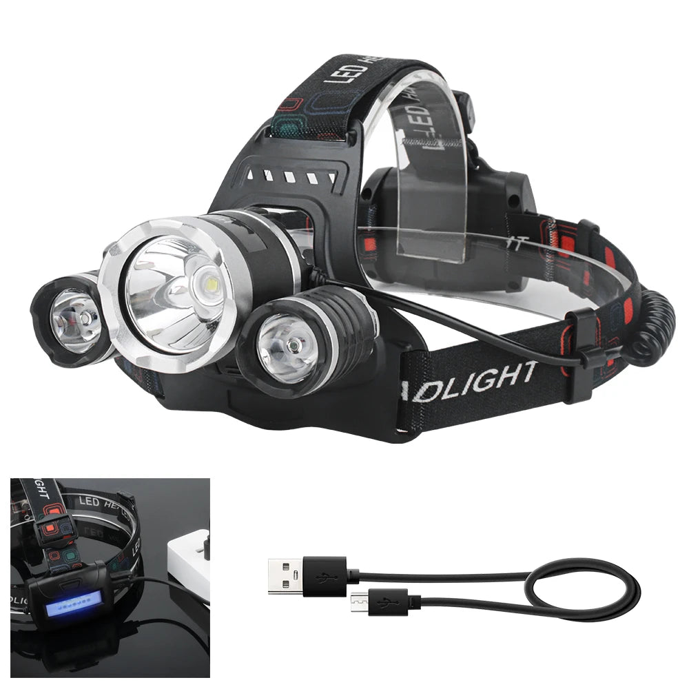 Boruit Led Headlamp High Power 10hWorking Time Headlight 18650 Usb Rechargeable Ipx4 Waterproof Head Light With Built-in Battery