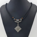 EthnicJewelry Popular Sweater Chain Hand Woven Leather Ancient Silver Alloy Rose Pendant Beaded Necklaces