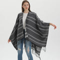 Wholesale Fashion Women's Horizontal Striped Pattern Shawls Wraps Open Front Acrylic Cashmere Ponchos Cape for Fall Winter