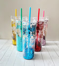 eco friendly skinny tumbler double wall clear acrylic tumbler plastic water bottle 16oz glitter acrylic tumbler with straw