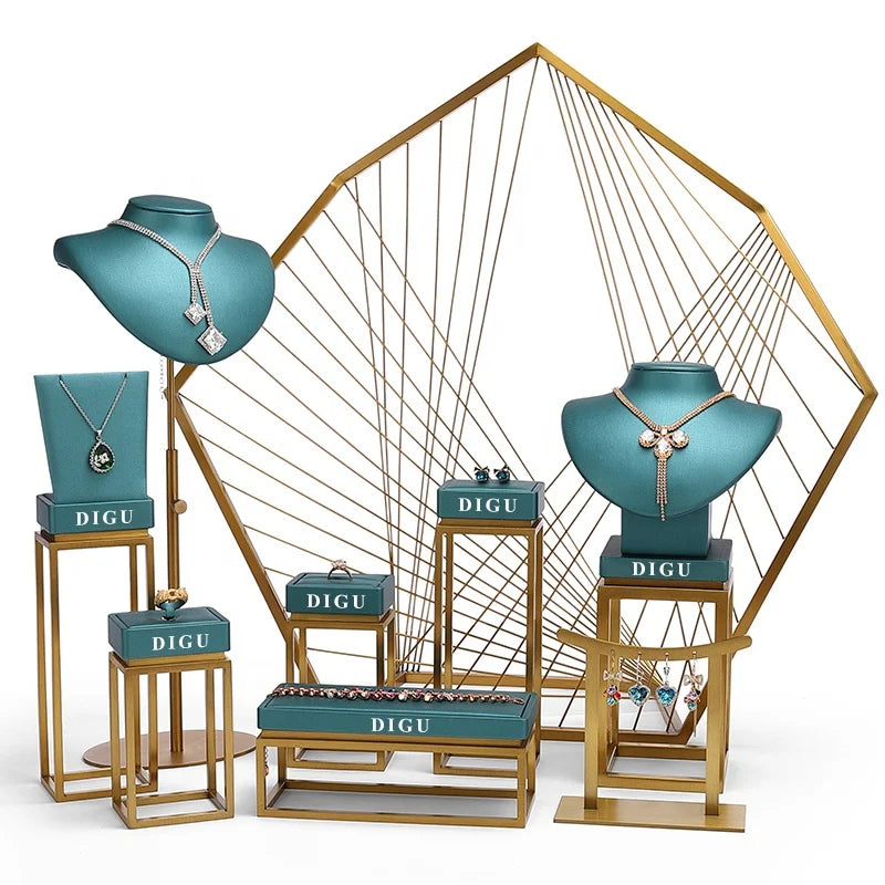 DIGU Free Combination Jewelry Display Stand Set Golden Green Ring Necklace Ear Stud Earring Pendant Jewelry Display Stand