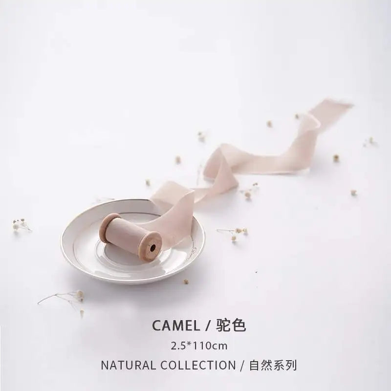 Wholesale Plain Color 100% Hand Torn Raw Silk Ribbon Crepe Ribbon 1'' for Painters for Wedding