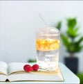 HIgh Borosilicate Transparent Coffee Cup Single Layer Tea Water Cups With Lid Straw Office Drinkware Glass Mugs
