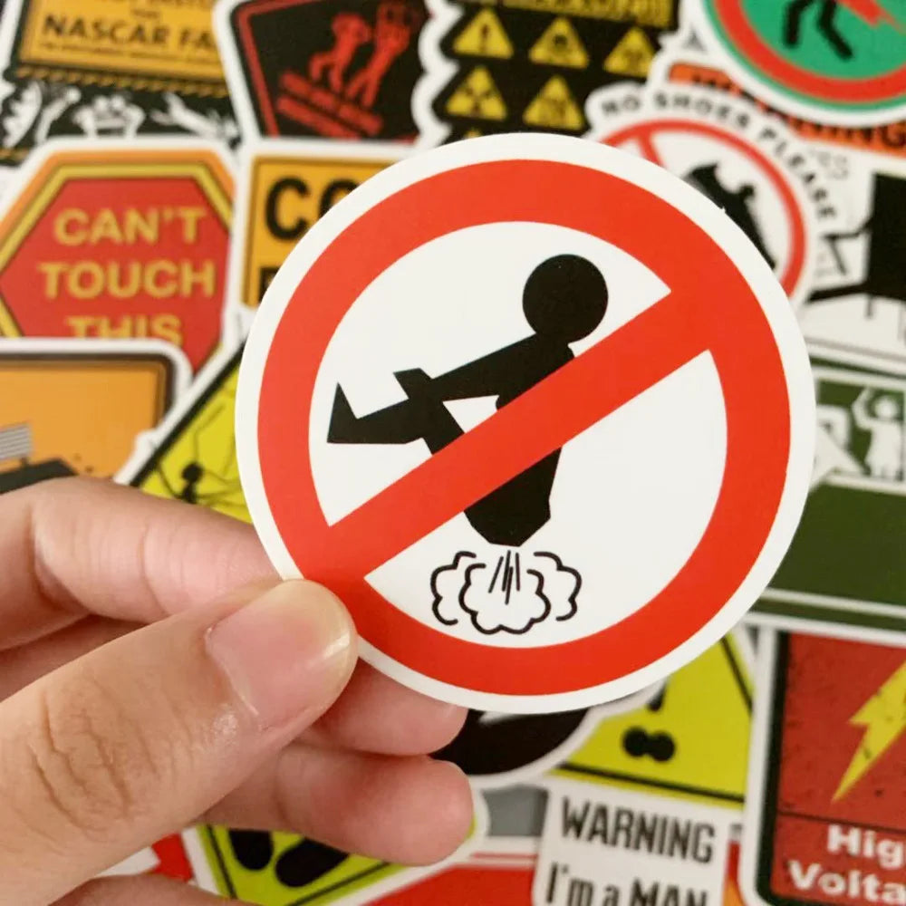 50Pcs Moveable Warning Marker Stickers Decorative Label for Luggage Laptop Guitar Notebook PVC Waterproof Sticker