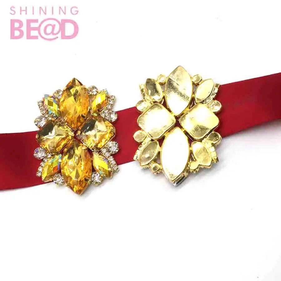 Gold Blue Crystal Rhinestone Applique Welding Flower Patch Sew on Wedding Dress Belt Accessories Rhinestone Applique