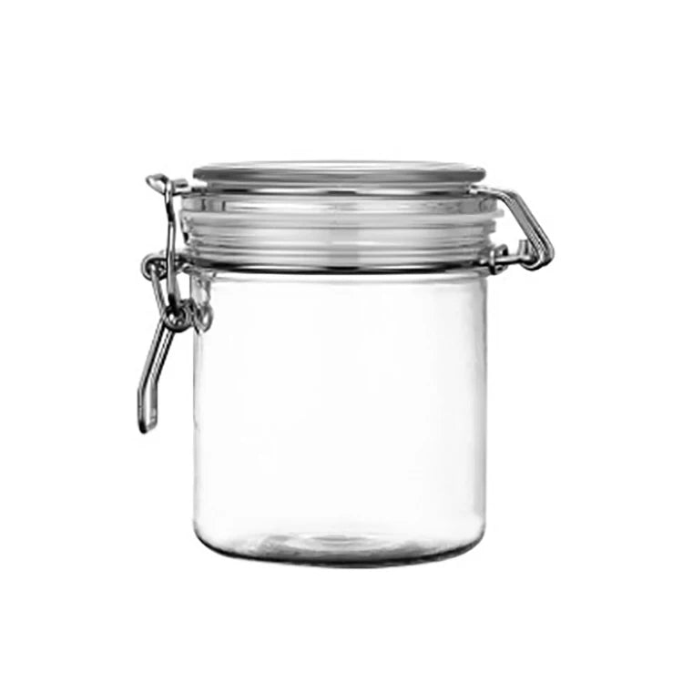 Food Grade Kitchen Sealing Storage 200ml Plastic Hermetic PET Sealing Jars Pickle Flip Jar With Metal Buckle
