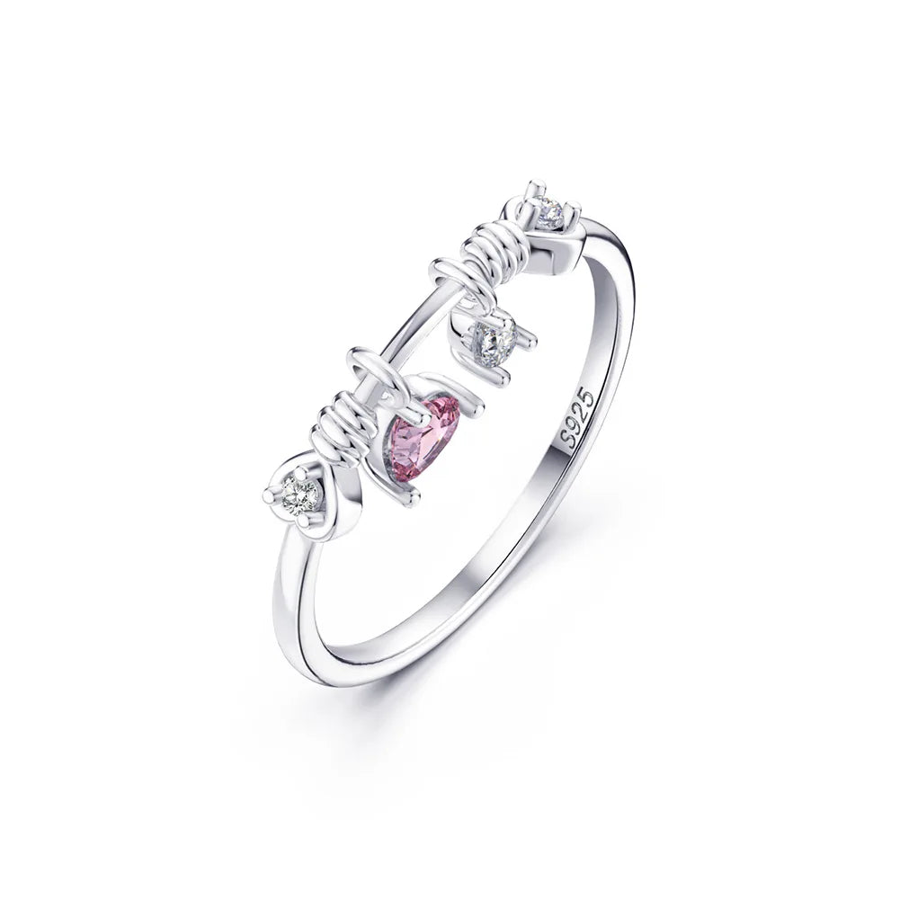 Factory Gold Plated Jewelry Heart Ring  Pink Cubic Zirconia Pendant Real 925 Sterling Silver Ring Jewelry Gift