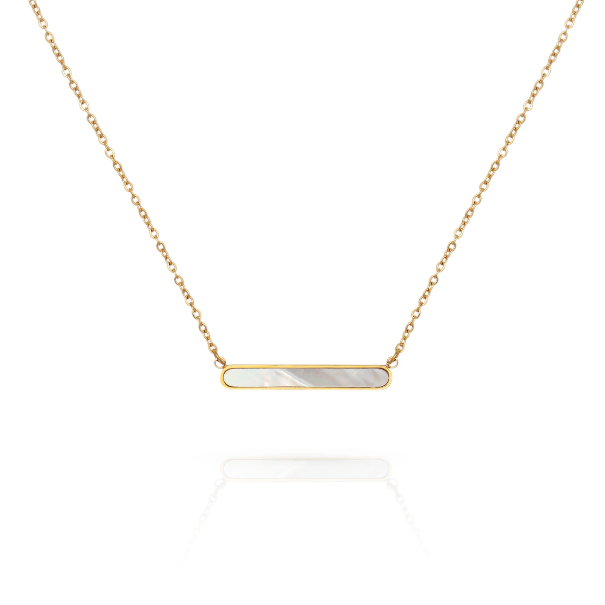 Chris April Vintage Design 316L Stainless Steel Water-proof PVD Gold Plated Natural Shell bar Pendant Necklace for Women