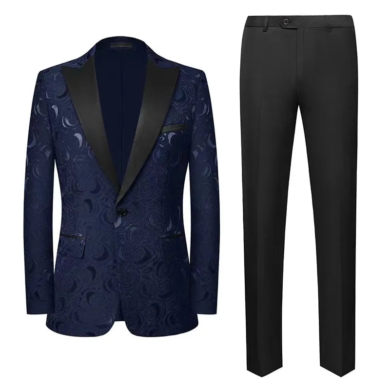 New Office Suit Berm Barge V Collar Red Black White Navy Blue One Button Jacket PantsLatest Groomsmen Suits MMA402