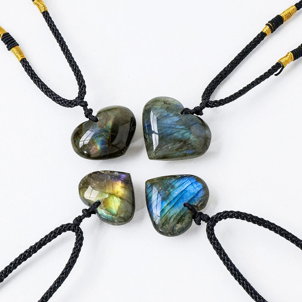 Natural Crystal Healing Stone Labradorite Heart Pendant Heart of the Ocean Fashion Necklace Gift