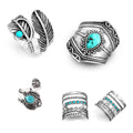 Western Jewelry Vintage Turquoise Hammered Rings Collection Statement Finger Ring for Women Cowgirl