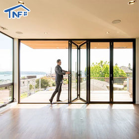 Hurricane Proof Modern Exterior Folding Door Aluminum Frame Fiberglass Mosquito Net Double Tempered Glass Thermal Insulation
