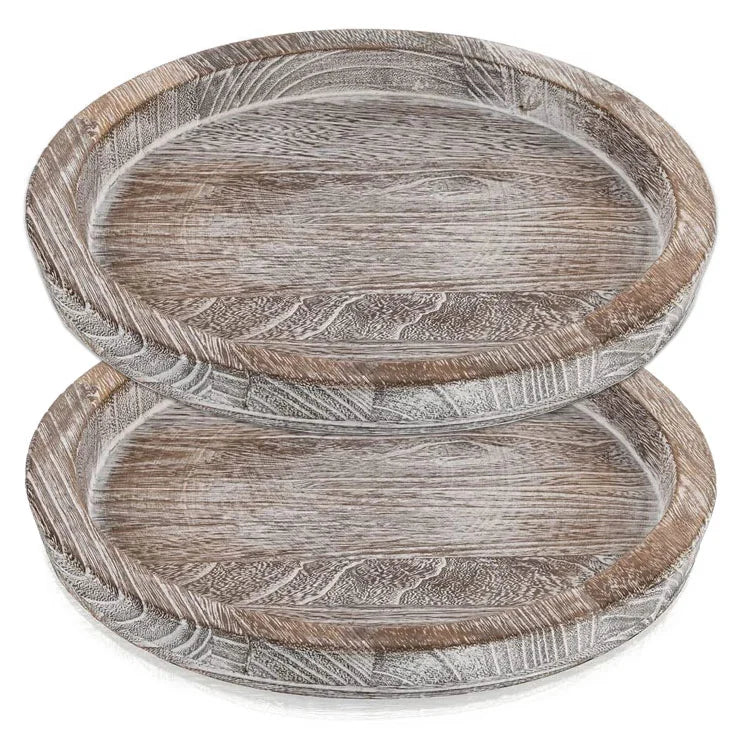 Polished Eco-Friendly Natural Wooden Round Antique Fruit Candy Snack Tray Home Decor Garden Office Two Piece Set