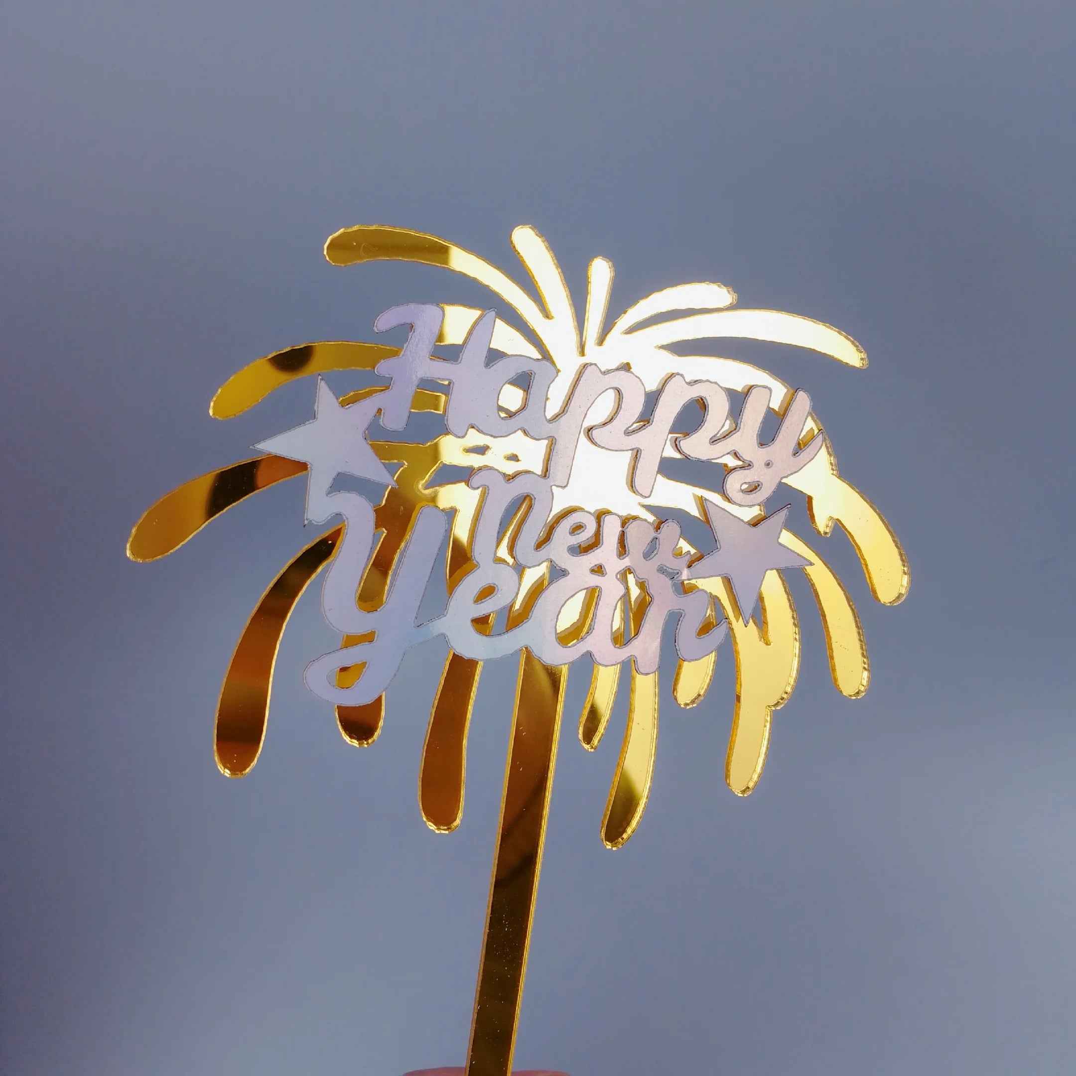 Luxury Fireworks Acrylic Cake Topper Gold/Red 10cm for New Year Celebrations