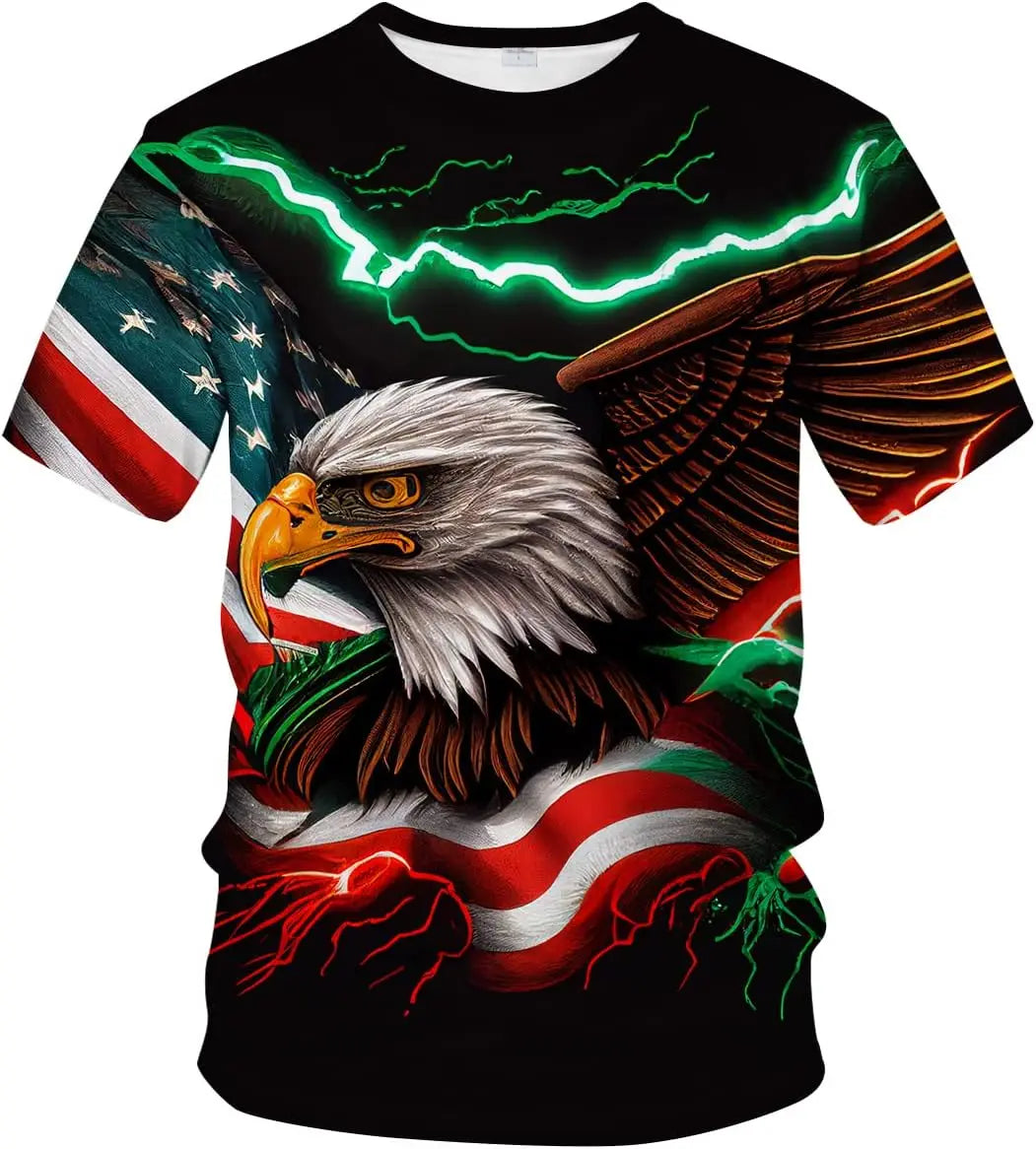 Fitspil Star Stripe Flag T-shirt Men Summer Short Sleeve Tees Tops Theme Shirt Eagle Graphic Tshirt