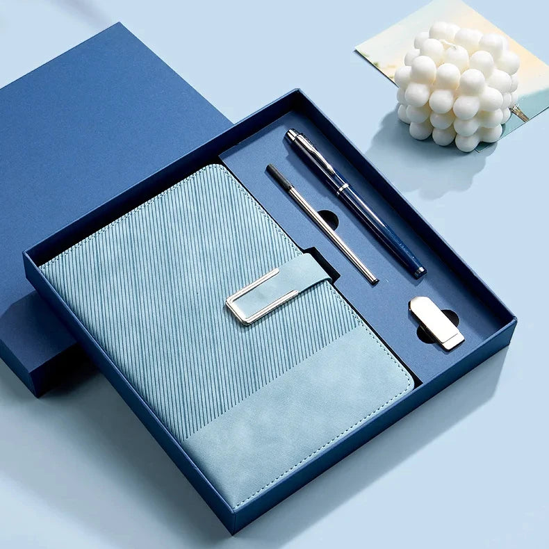 Custom Twill Buckle Notebook Gift Box Set Imitation Leather Packaging Promotional Business Gift for Office Use-Wholesale
