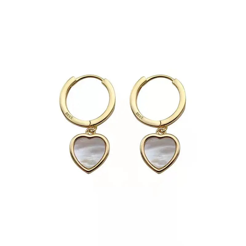 Elegant Jewelry Gold Plated Heart White Mother of Pearl S925 Charm Earring