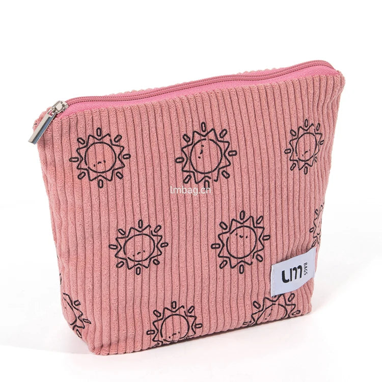 Cute Corduroy Cosmetic Bag Custom Private Logo Corduroy Makeup Bag