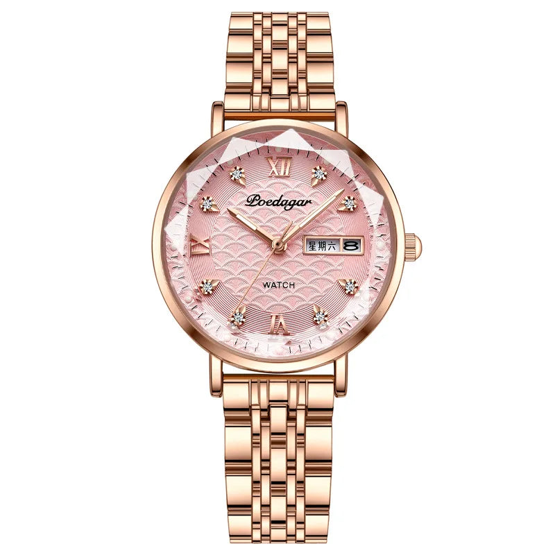 POEDAGAR Watch Women New Fashion Luxury Stainless Steel Wristwatch Bracelet Simple Rose Gold Waterproof Luminous Ladies Watches