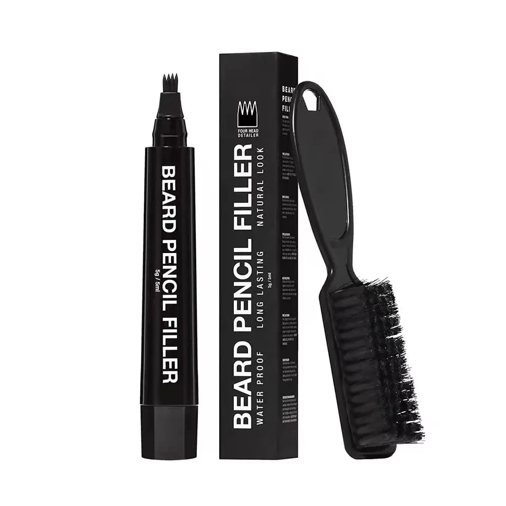 Private Label Low MOQ Waterproof Beard Pen Beard Filler Filling Color Pen Kit Set for Men Shaping Barber Beard Pencil Filler