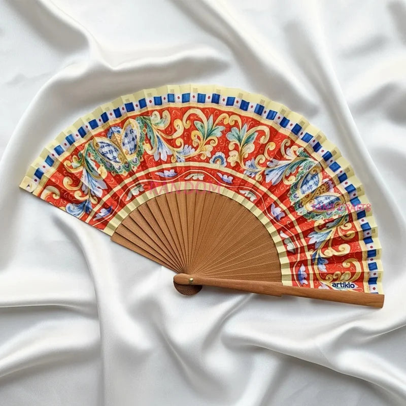 Custom Wood Handle Folding Fan for Wedding Decoration & Gift Painted Design Eco-Friendly