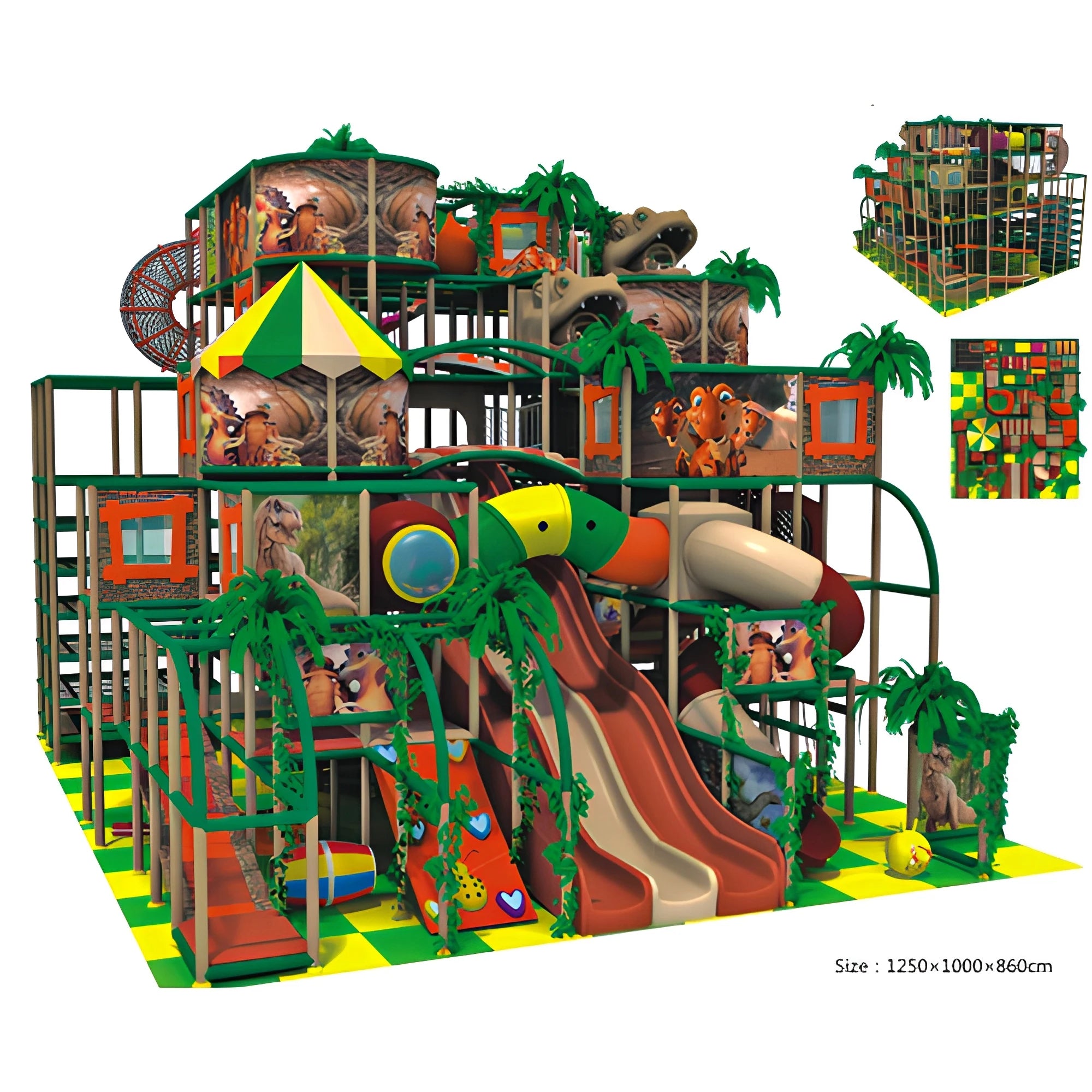 Indoor Soft Play Equipment Tropical Jungle Theme Galvanized Steel & Plywood Construction for 200 Kids