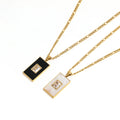 Joolim Jewelry 18K Gold Plated  Stainless Steel Zirconia Black Agate & White Shell Rectangle Pendant Necklaces Trendy Jewelry